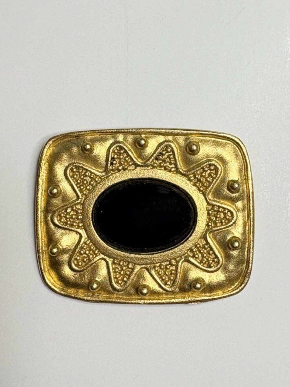 VTG 90s Sun Celestial Pin Brooch Leslie Block Etruscan Revival GoldTone & Black